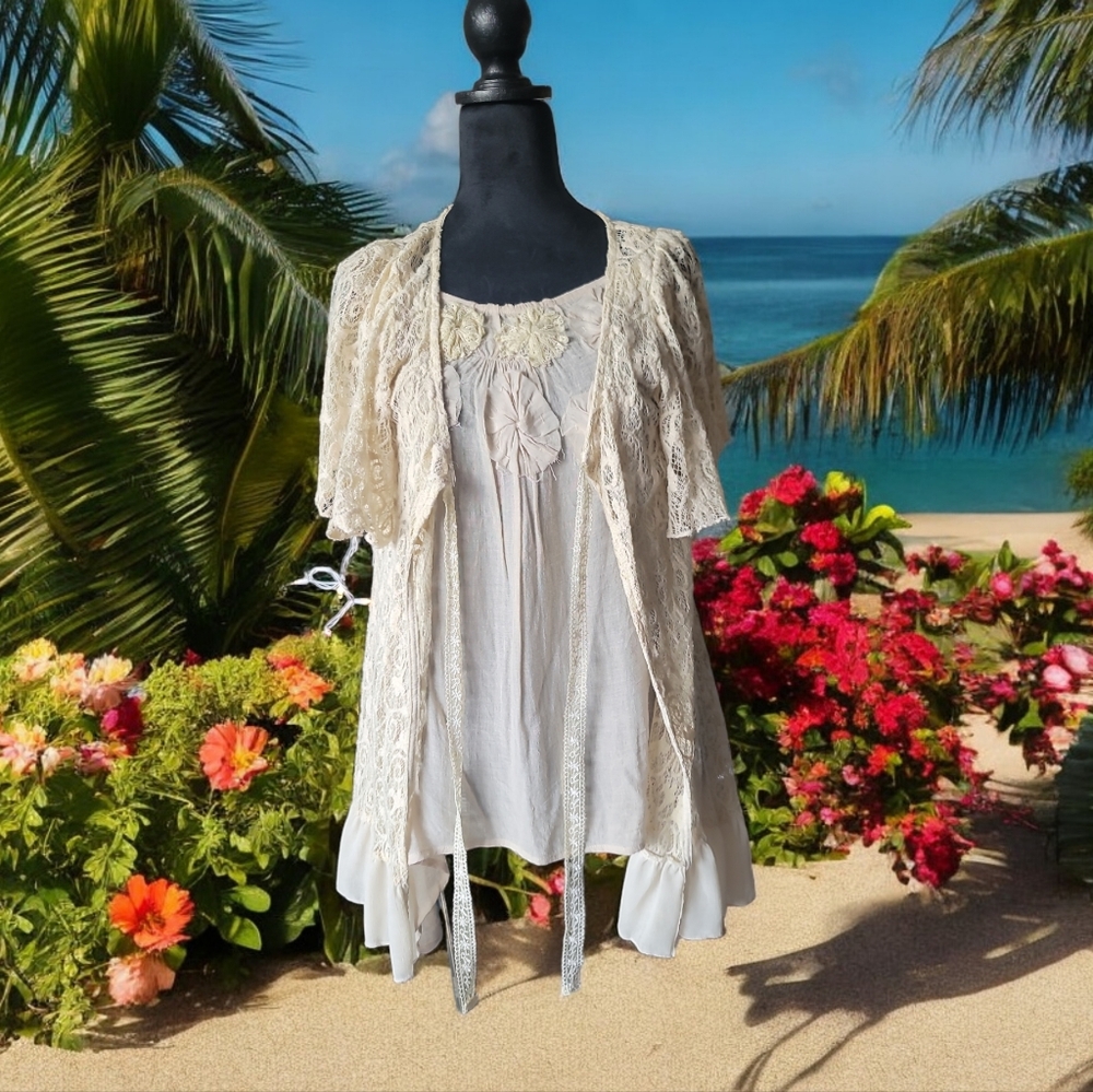 NWOT BOHO Boutique Lace and Cotton 2 piece set Sz L Rare Find